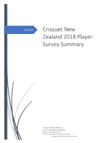 Croquet New Zealand 2018 Player Survey Summary