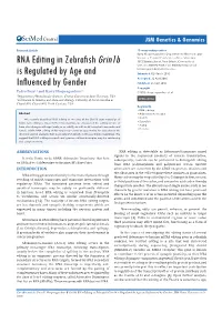 RNA Editing in Zebrafish Grin1b Is Regulated by Age and Influenced by Gender