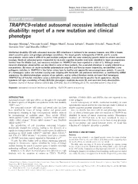 TRAPPC9-Related Autosomal Recessive Intellectual Disability: Report of a New Mutation and Clinical Phenotype