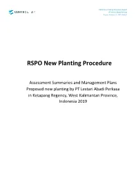 RSPO New Planting Procedure Report PT Lestari Abadi Perkasa Report Number CU-NPP-864817