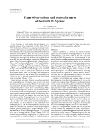Some Observations and Remembrances of Kenneth W. Spence