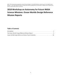 2018 Workshop on Autonomy for Future NASA Science Missions