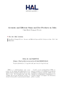 Accurate and Efficient Sums and Dot Products in Julia
