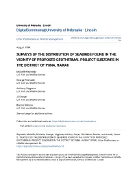 Surveys of the Distribution of Seabirds Found in the Vicinity of Proposed Geothermal Project Subzones in the District of Puna, Hawaii