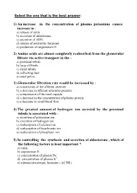 1) an Increase in the Concentration of Plasma Potassium Causes Increase I