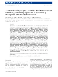 A Comparison of Pedigree- and DNA-Based Measures for Identifying Inbreeding Depression in the Critically Endangered Attwater's Prairie-Chicken
