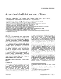 An Annotated Checklist of Mammals of Kenya