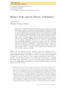 Hume's Fork, and His Theory of Relations