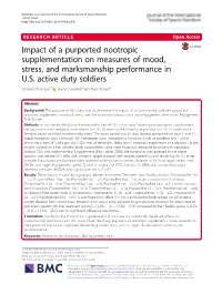Impact of a Purported Nootropic Supplementation on Measures of Mood, Stress, and Marksmanship Performance in U.S