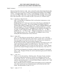 NEW TESTAMENT READING PLAN (WITH OLD TESTAMENT REFERENCES) ------Week 5 Summary