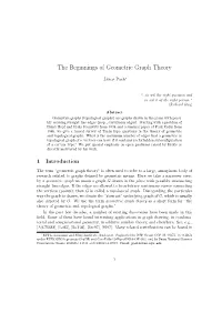 The Beginnings of Geometric Graph Theory