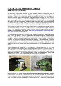 FORTH, CLYDE and UNION CANALS Notes on Multi-Use Access