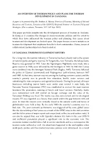 1 an Overview of Tourism Policy and Plans For