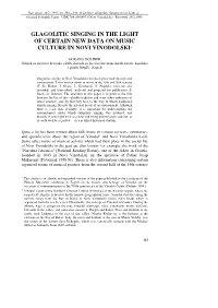 Glagolitic Singing in the Light of Certain New Data on Music Culture in Novi Vinodolski*