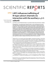 LRP1 Influences Trafficking of N-Type Calcium Channels Via Interaction
