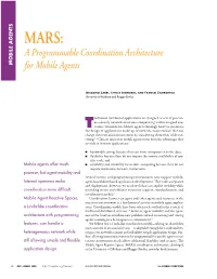 Mars: a Programmable Coordination Architecture for Mobile Agents
