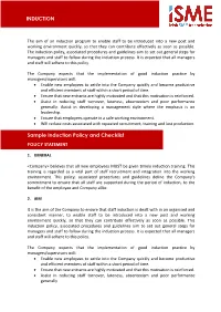 Sample Induction Policy and Checklist INDUCTION