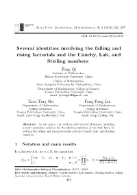 Several Identities Involving the Falling And