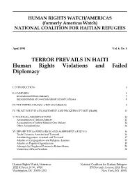 TERROR PREVAILS in HAITI Human Rights Violations and Failed Diplomacy
