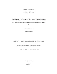 A Relational Analysis of Pedagogical Methods for Accordion, Electronic Keyboard, Organ, and Piano