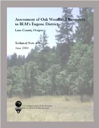 Assessment of Oak Woodland Resources in BLM's Eugene District