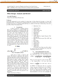 Filter Design: Analysis and Review