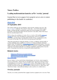 Nature Toolbox Leading Mathematician Launches Arxiv 'Overlay' Journal Journal That Reviews Papers from Preprint Server Aims to R
