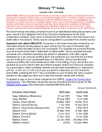 Obituary "T" Index