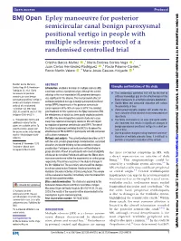 Epley Manoeuvre for Posterior Semicircular Canal Benign Paroxysmal Positional Vertigo in People with Multiple Sclerosis: Protocol of a Randomised Controlled Trial