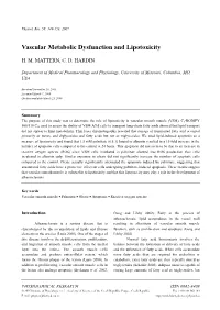 Vascular Metabolic Dysfunction and Lipotoxicity
