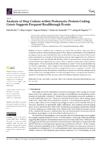 Analysis of Stop Codons Within Prokaryotic Protein-Coding Genes Suggests Frequent Readthrough Events