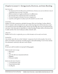 Chapter 4, Lesson 5: Energy Levels, Electrons, and Ionic Bonding