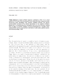 Extract from Public Opinion by Walter Lippmann Concerning