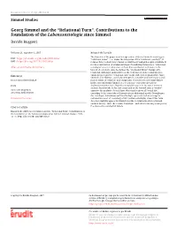 “Relational Turn”. Contributions to the Foundation of the Lebenssoziologie Since Simmel Davide Ruggieri
