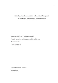 Status, Impact, and Recommendations for Research and Management Of