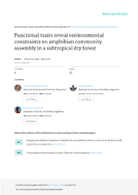 Functional Traits Reveal Environmental Constraints on Amphibian Community Assembly in a Subtropical Dry Forest