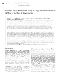 Genome-Wide Association Study of Copy Number Variations (Cnvs) with Opioid Dependence