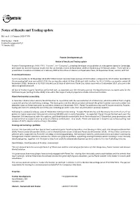 Notice of Results and Trading Update
