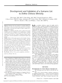 Development and Validation of a Surname List to Define Chinese