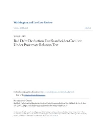 Bad Debt Deduction for Shareholder-Creditor Under Proximate Relation Test