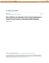 DNA Is Different: an Exploration of the Current Inadequacies of Genetic Privacy Protection in Recreational DNA Databases