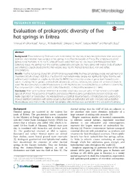 Evaluation of Prokaryotic Diversity of Five Hot Springs in Eritrea Amanuel M