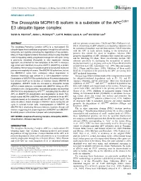 The Drosophila MCPH1-B Isoform Is a Substrate of the APC E3 Ubiquitin Ligase Complex