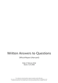 Written Answers to Questions Official Report (Hansard)