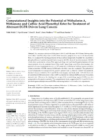 Computational Insights Into the Potential of Withaferin-A, Withanone and Caffeic Acid Phenethyl Ester for Treatment of Aberrant-EGFR Driven Lung Cancers