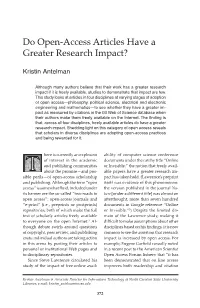 Do Open-Access Articles Have a Greater Research Impact?