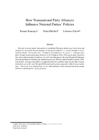 How Transnational Party Alliances Inﬂuence National Parties’ Policies