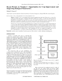 Recent Patents on Vitamin C: Opportunities for Crop Improvement and Single-Step Biological Manufacture Robert D