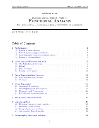 Functional Analysis TABLE of CONTENTS