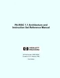 PA-RISC 1.1 Architecture and Instruction Set Reference Manual